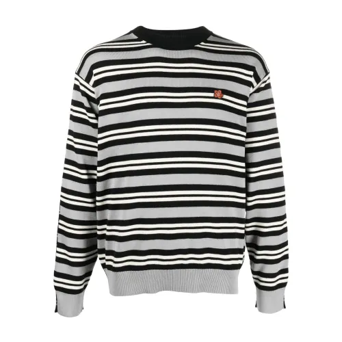 Kenzo , Floral-Embroidered Striped Jumper ,Black male, Sizes: