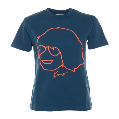 Kenzo , Graphic Print Crewneck T-shirt ,Blue female, Sizes: