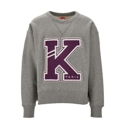 Kenzo , Gray Cotton Sweatshirt with Patch Details ,Gray male, Sizes: