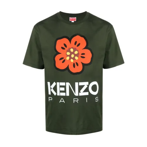 Kenzo , Green Flower Print T-shirts and Polos ,Green male, Sizes: