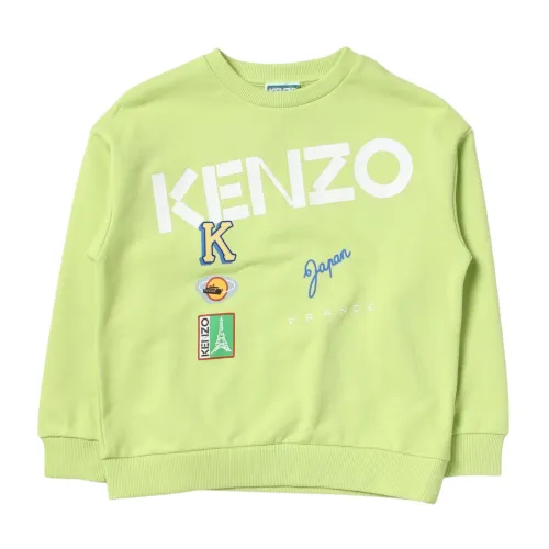 Kenzo , Green Kids Sweater with All-Over Logo Print ,Green male, Sizes: