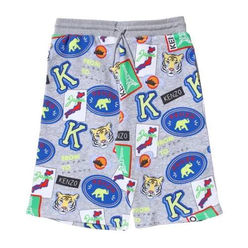 Kenzo , Grey Bermuda Shorts with Multicolor Logo Print ,Gray male, Sizes: