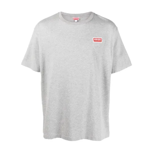 Kenzo , Grey Logo-Patch T-shirt ,Gray male, Sizes: