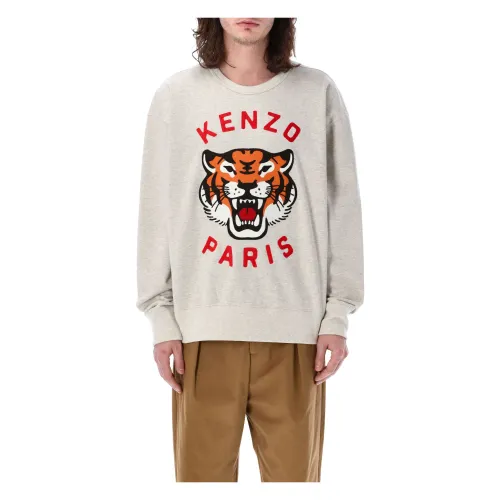 Kenzo , Grey Mel Knitwear Lucky Tiger Sweatshirt ,Gray male, Sizes: