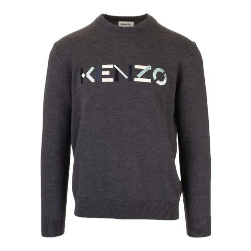 Kenzo , K Logo Embroidered Merino Sweater ,Gray male, Sizes: