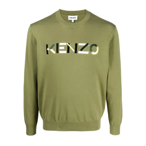 Kenzo , Logo Cotton Sweater for Men ,Green male, Sizes: