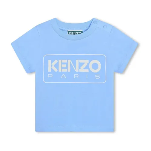 Kenzo , Logo Print Cotton T-shirt ,Blue male, Sizes: