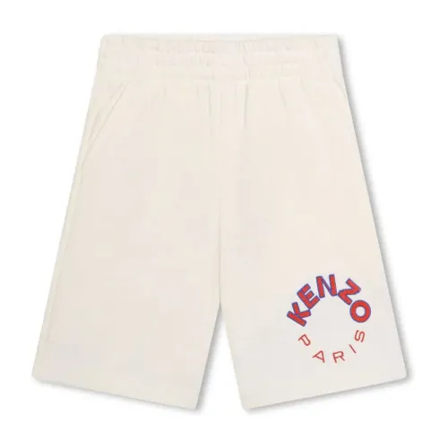 Kenzo , Logo Print White Cotton Bermuda Shorts ,White male, Sizes: