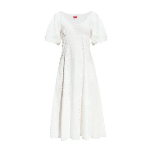 Kenzo , Open Pattern Empire Waist Dress ,White female, Sizes: