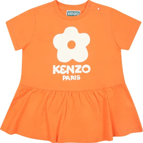 Kenzo , Orange Casual Dress with Boke Flower Symbol ,Orange female, Sizes: