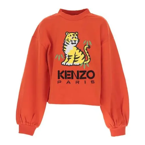 Kenzo , Orange Cropped Sweater with Tiger Embroidery ,Orange female, Sizes: