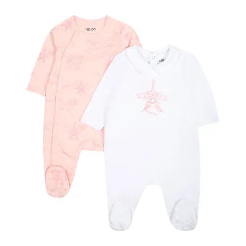 Kenzo , Pink Cotton Babygrow Set with Tour Eiffel Logo ,Multicolor female, Sizes: