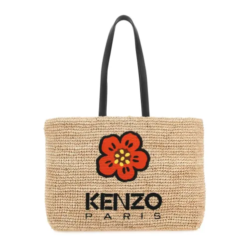 Kenzo , Raffia large Kenzo Crest shopping bag ,Beige female, Sizes: ONE SIZE