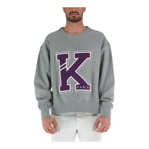 Kenzo , Retro-inspired Long Sleeve College Sweatshirt ,Gray male, Sizes: