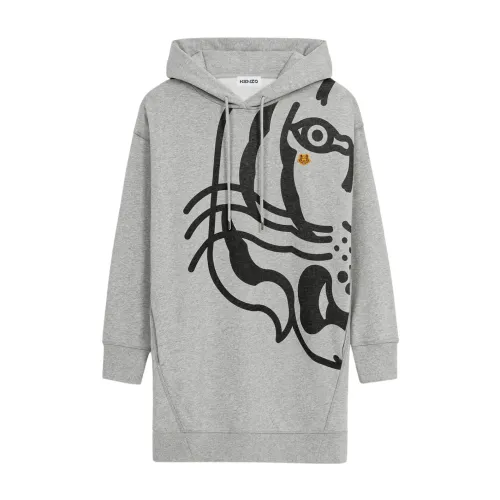 Kenzo , Tiger Logo Hooded Dress ,Gray female, Sizes: