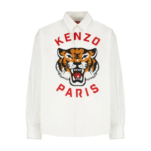 Kenzo , White Cotton Shirt with Logo Print ,White male, Sizes: