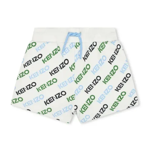 Kenzo , White Logo Print Cotton Bermuda Shorts ,White male, Sizes: