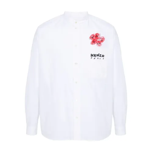 Kenzo , White Long Sleeve Shirt with Officer Collar ,White male, Sizes: