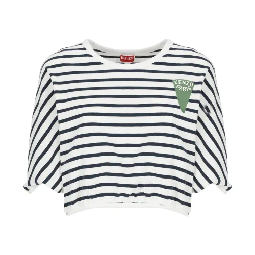 Kenzo , White Striped Cotton Cropped T-Shirt for Women ,White female, Sizes: