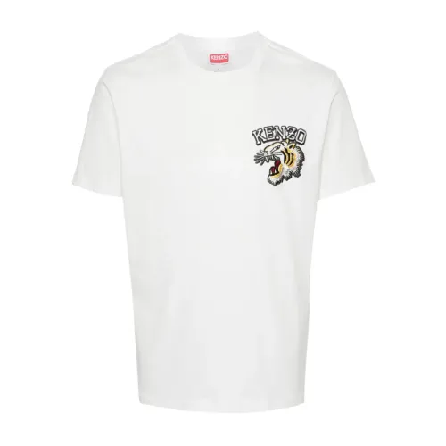 Kenzo , White T-shirts and Polos with Varsity Jungle Embroidery ,White male, Sizes:
