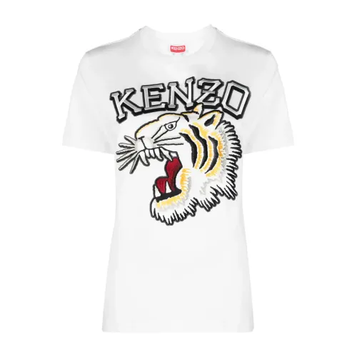 Kenzo , White Tiger Varsity Embroidered T-shirts and Polos ,White female, Sizes: