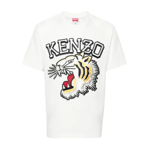 Kenzo , White Tiger Varsity Embroidered T-shirts and Polos ,White male, Sizes: