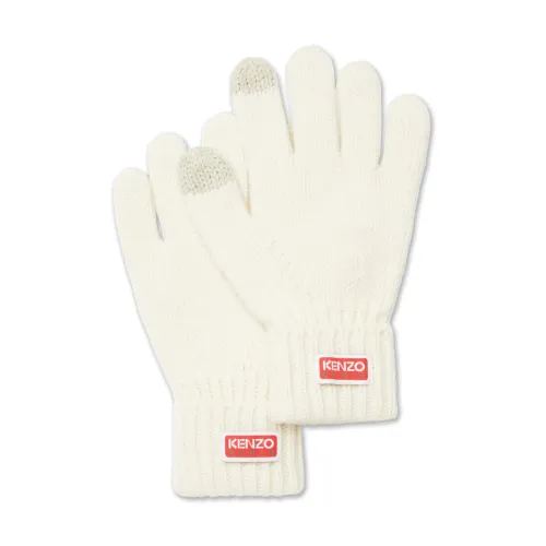 Kenzo , White Wool Logo Gloves ,White female, Sizes: