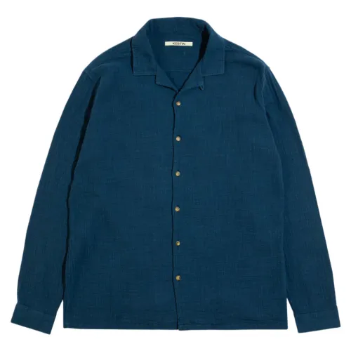 Kestin , Marine Blue Open Collar Shirt ,Blue male, Sizes: