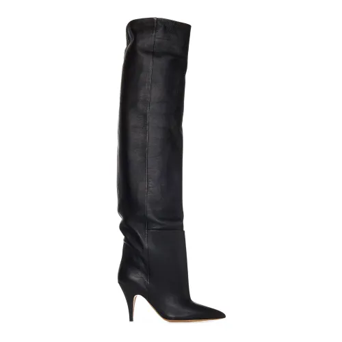 Khaite , Black Leather Knee-High Stiletto Boots ,Black female, Sizes: