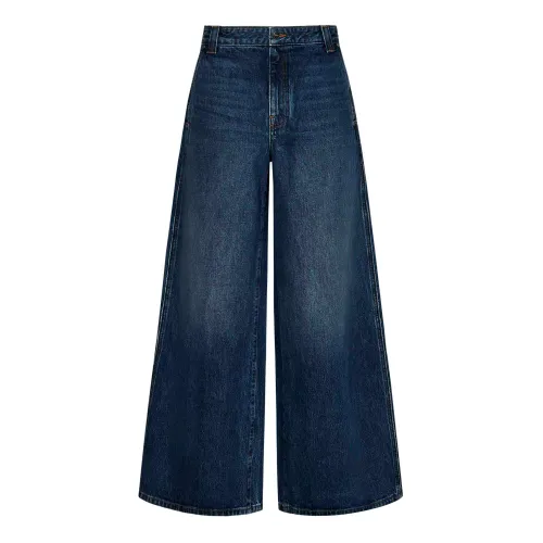 Khaite , Blue Wide Leg Jeans with Low Waist and Contrasting Topstitching ,Blue female, Sizes: