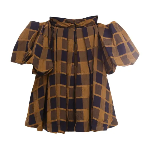 Khaite , Brown Check Print Dress with Removable Balloon Sleeves ,Brown female, Sizes: