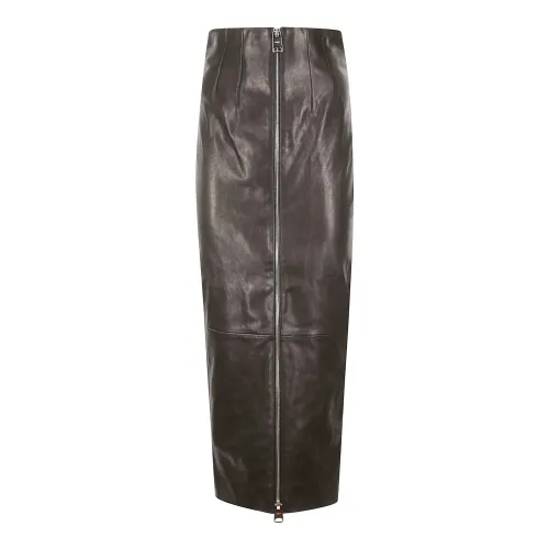 Khaite , High-Waisted Zip Front Midi Skirt ,Black female, Sizes: