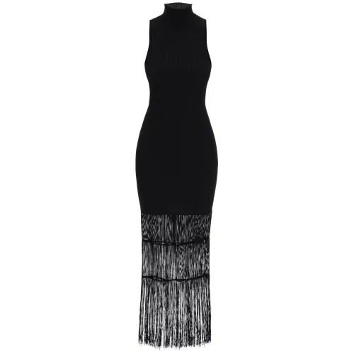 Khaite , Khaite Ribbed Knit Dress With Fringe Details ,Black female, Sizes: