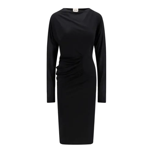 Khaite , Viscose Long Sleeve Draped Dress ,Black female, Sizes: