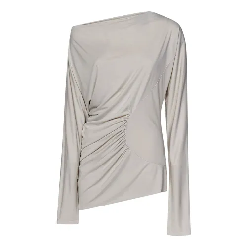 Khaite , White Boat Neck Top with Asymmetric Ruching and Draping ,White female, Sizes: