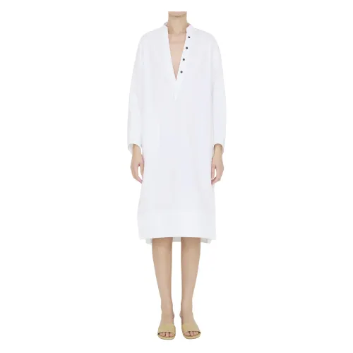 Khaite , White Italian Cotton Dress with Buttons ,White female, Sizes: