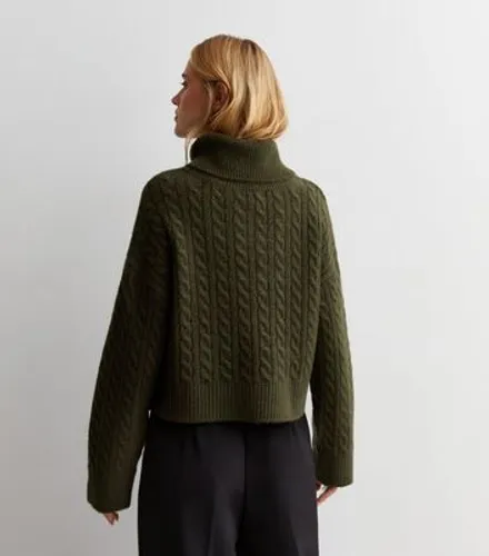Khaki Cable Knit Roll Neck Jumper New Look