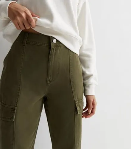 Khaki Cotton Cuffed Cargo Trousers New Look