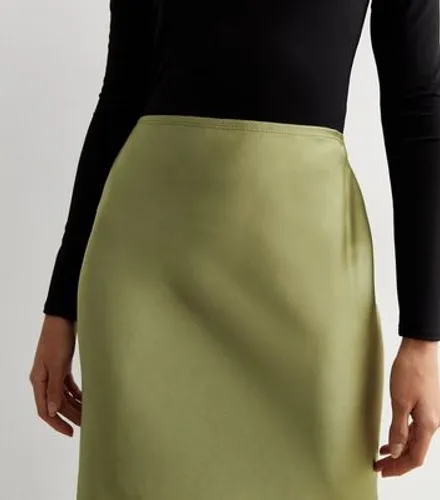Khaki Satin Bias Cut Maxi Skirt New Look