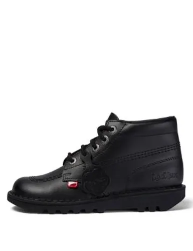 Kickers Boys Leather High Top School Shoes ( - 4 - Black, Black