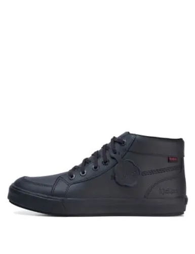 Kickers Boys Leather Lace Up High Top Shoes - 10 - Black, Black