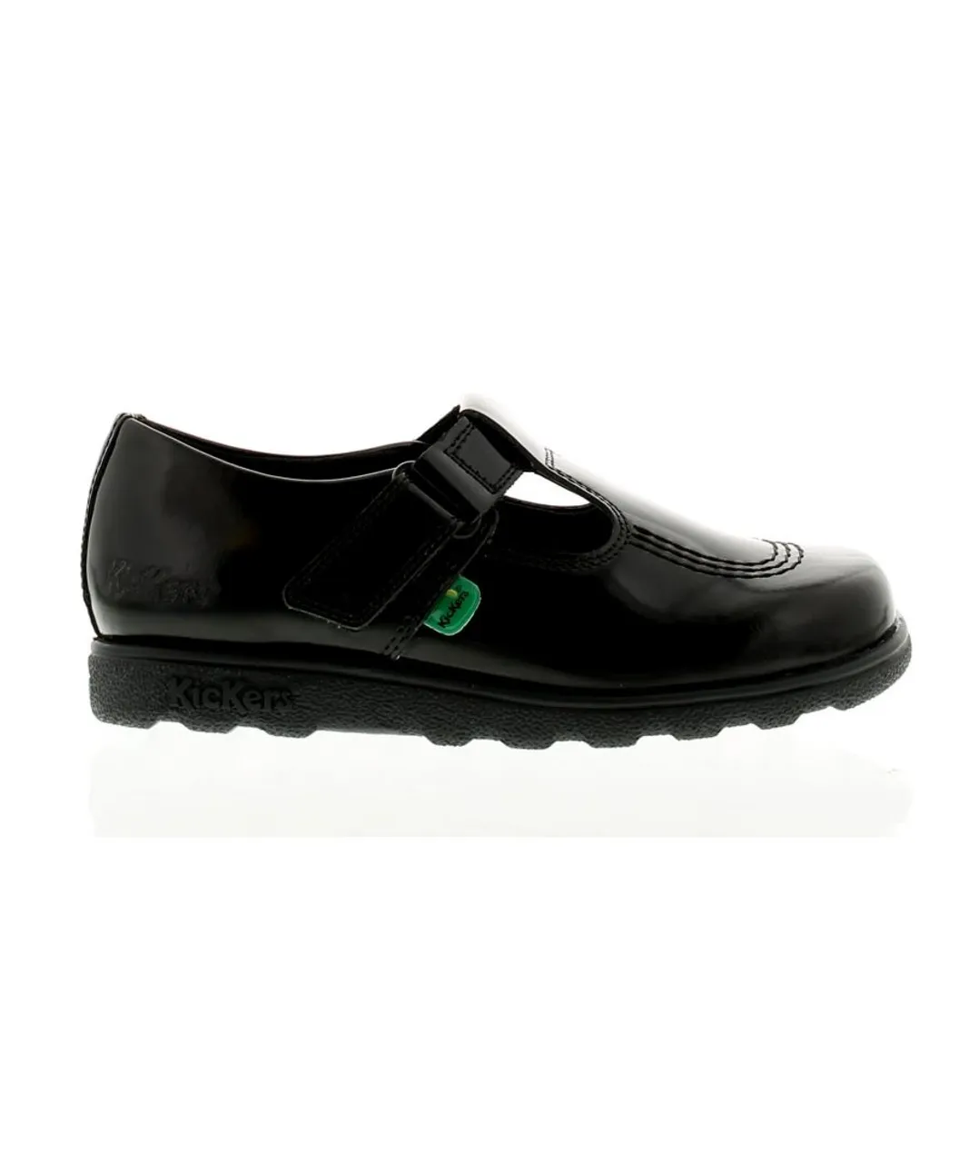Kickers Childrens Unisex Kids T Bar Moc Toe Shoes - Black Leather