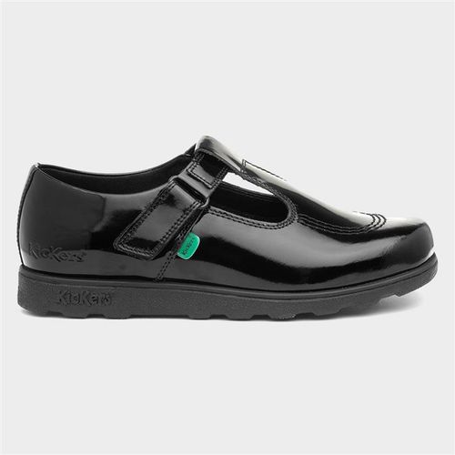 Kickers Fragma Girls Leather Black Patent Shoe