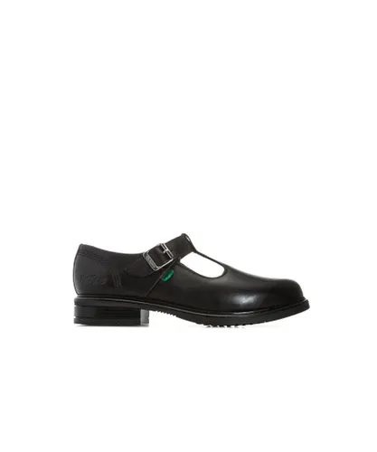 Kickers Girls Girl's Junior Lach T-Bar Leather Shoes in Black Leather (archived)