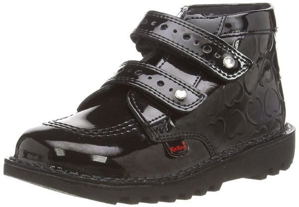 Kickers Girls Kick Hi Heart Vel Easy Fastening Black Leather School Shoes