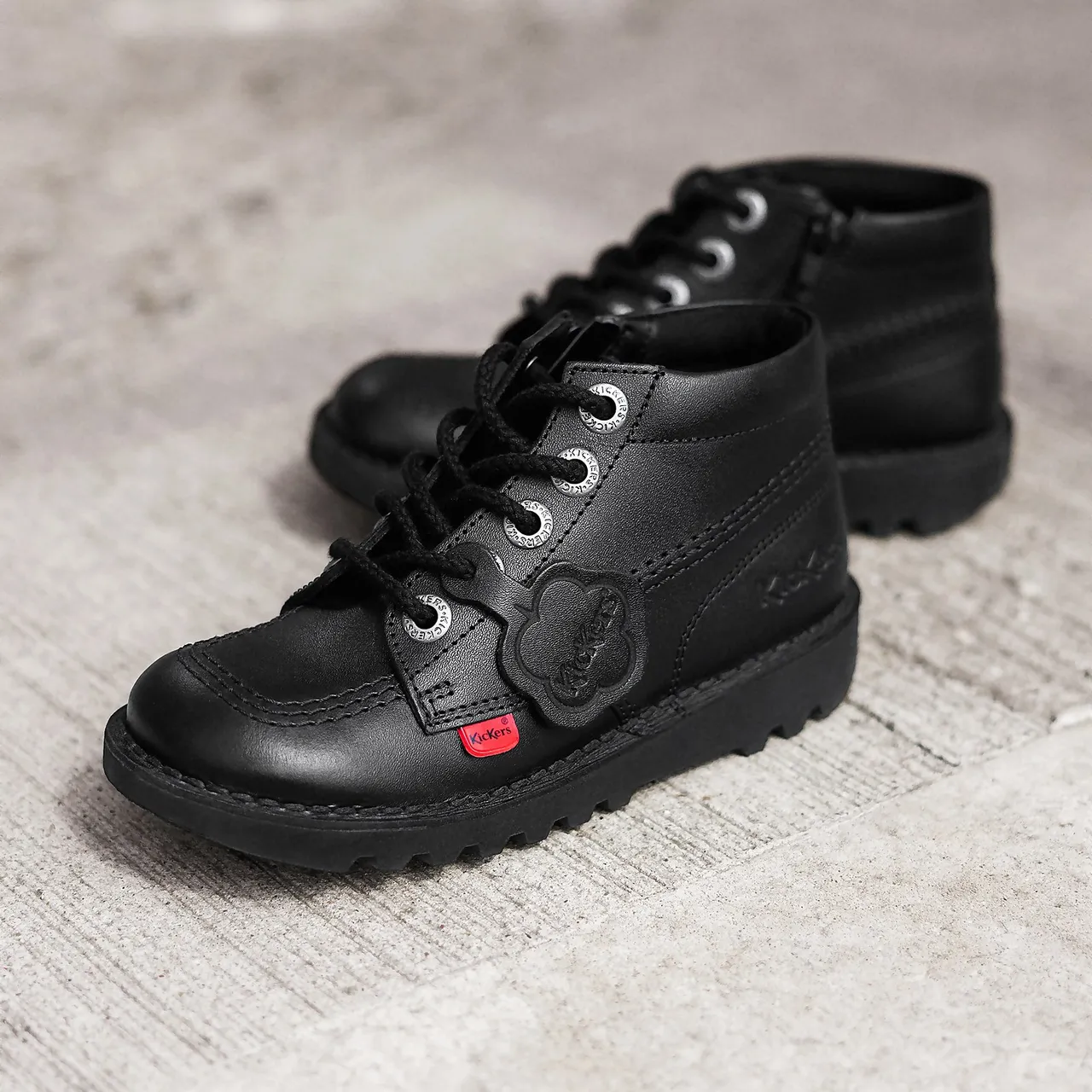 Kickers Kids' Kick Hi Zip Leather Boots - Black