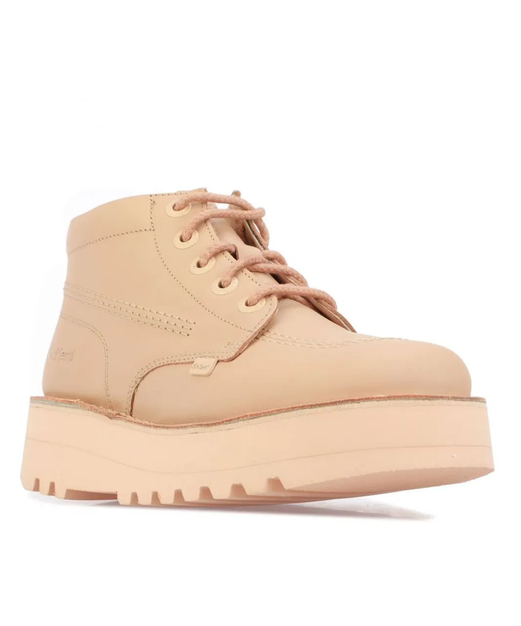 Kickers Womenss Kick Hi Stack Boots in Beige Leather