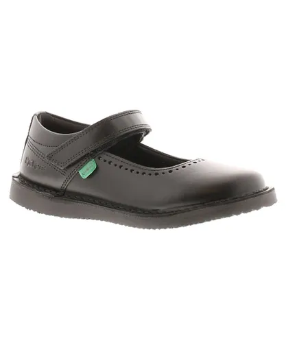 Kickers Younger Girls Shoes School Kopi Brogue Leather Touch Fastening - Black Leather (archived)