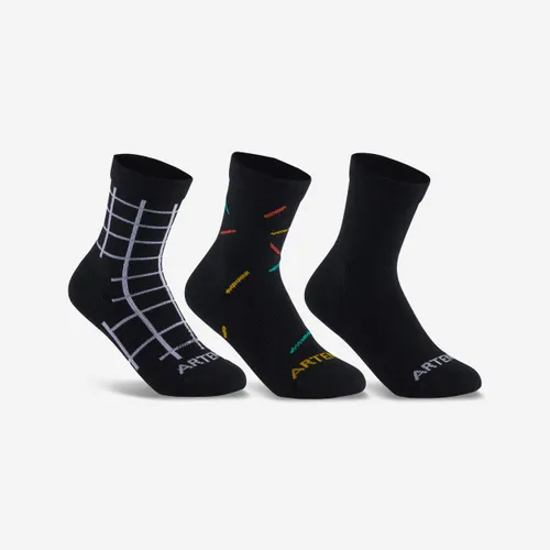 Kids' High Tennis Socks Tri-pack Rs 160 - Black/print