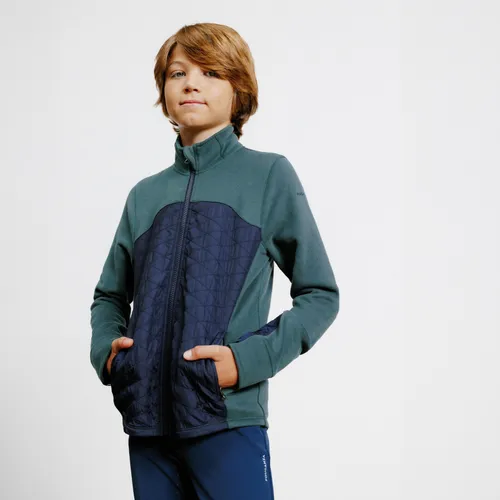 Kids' Horse Riding Dual Fabric Zip Sweatshirt 500 - Green/navy